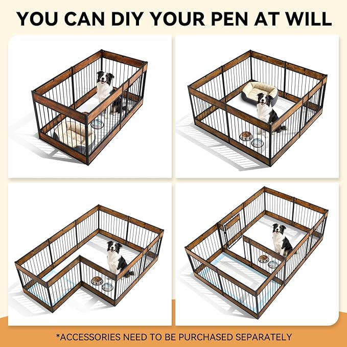 Oranland Dog Playpen Furniture,28" H Heavy Duty Dog Play Pen Indoor,Dog Kennel for Puppy/Small/Medium Dogs,Anti-Rust Coating/Strengthened Dog Fence/Upgraded Lock/Scratch-Resistant Pads,6 Panels