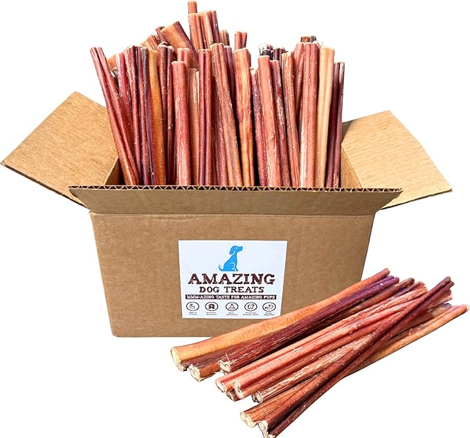 Amazing Dog Treats - Bully Sticks for Small Dogs (12 Inch Small- 50 Count) - Premium Thin Junior Bully Sticks for Dogs