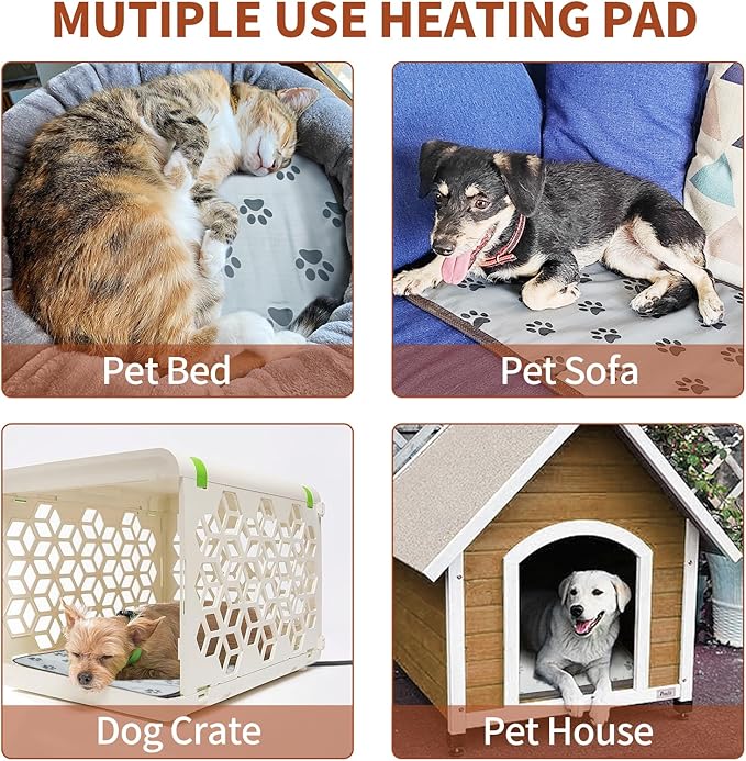 Cat Heating Pad 18x18 in with Smart Thermostat Switch and Power Line Protection Tube,Obtained MET and UL Dual Certification,Waterproof Pet Heating Pad for Cats-Paw Print