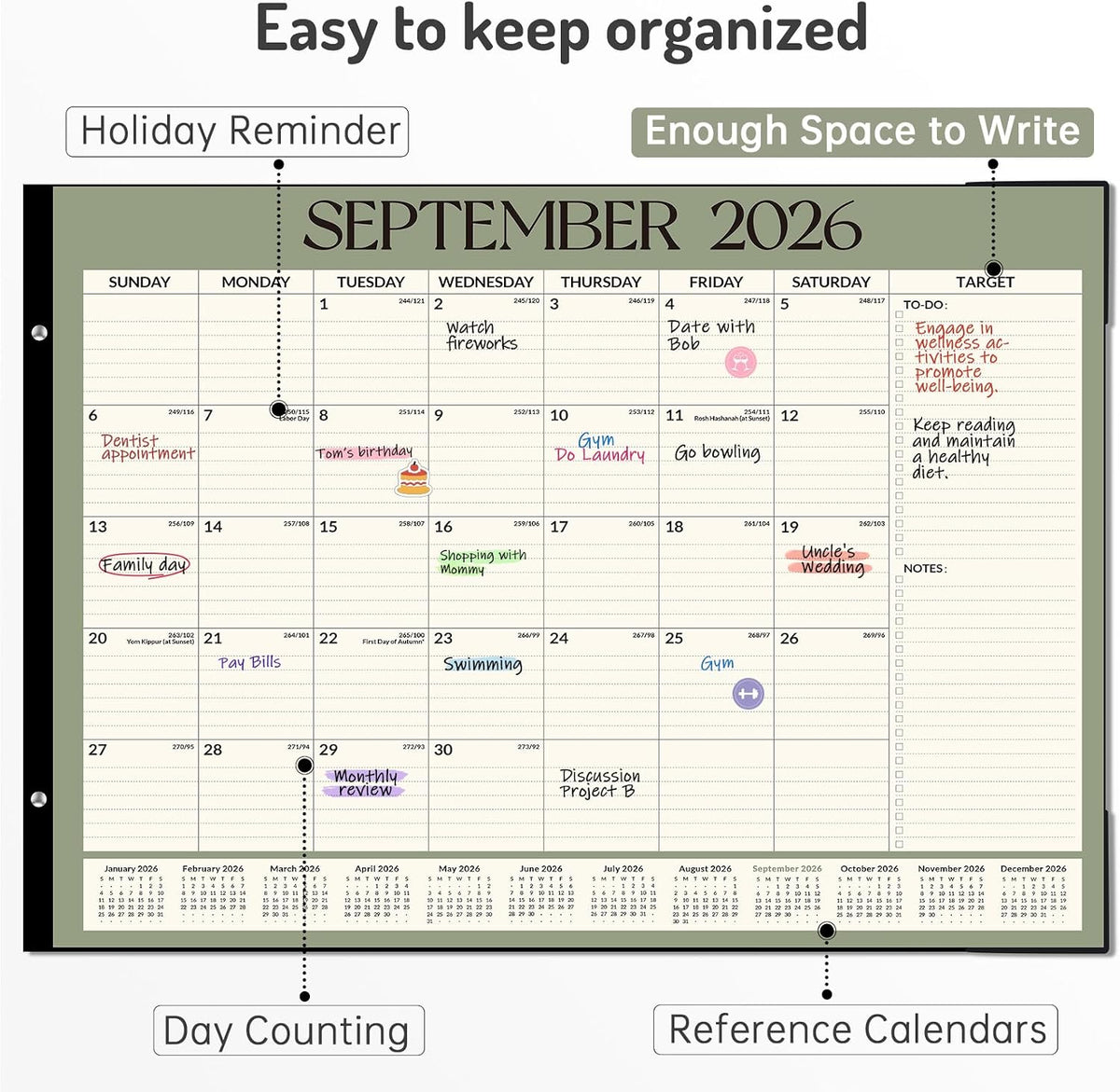 Forvencer 2027 Desk Calendar, Planner Sept 2026 - Jun 2028, 22 Month 22x17"