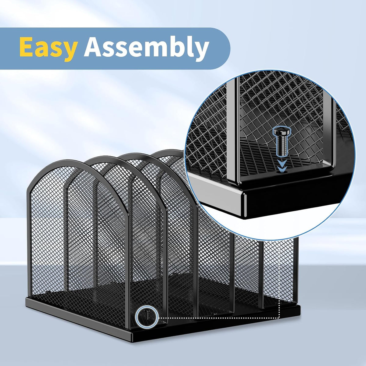 2 Pack Gawerk 5-Section Vertical Desktop Organizer, 5-Section Mesh File Folder Stand Sorter for Office Home Classroom Organization, Black