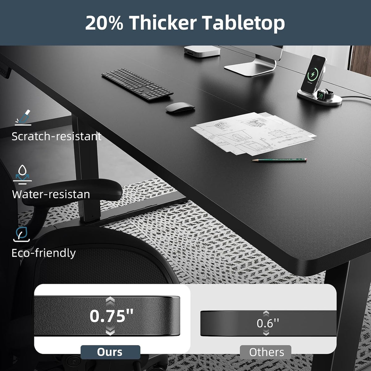 60 x 30 Inch Electric Standing Desk with Flip-Top Cable Management