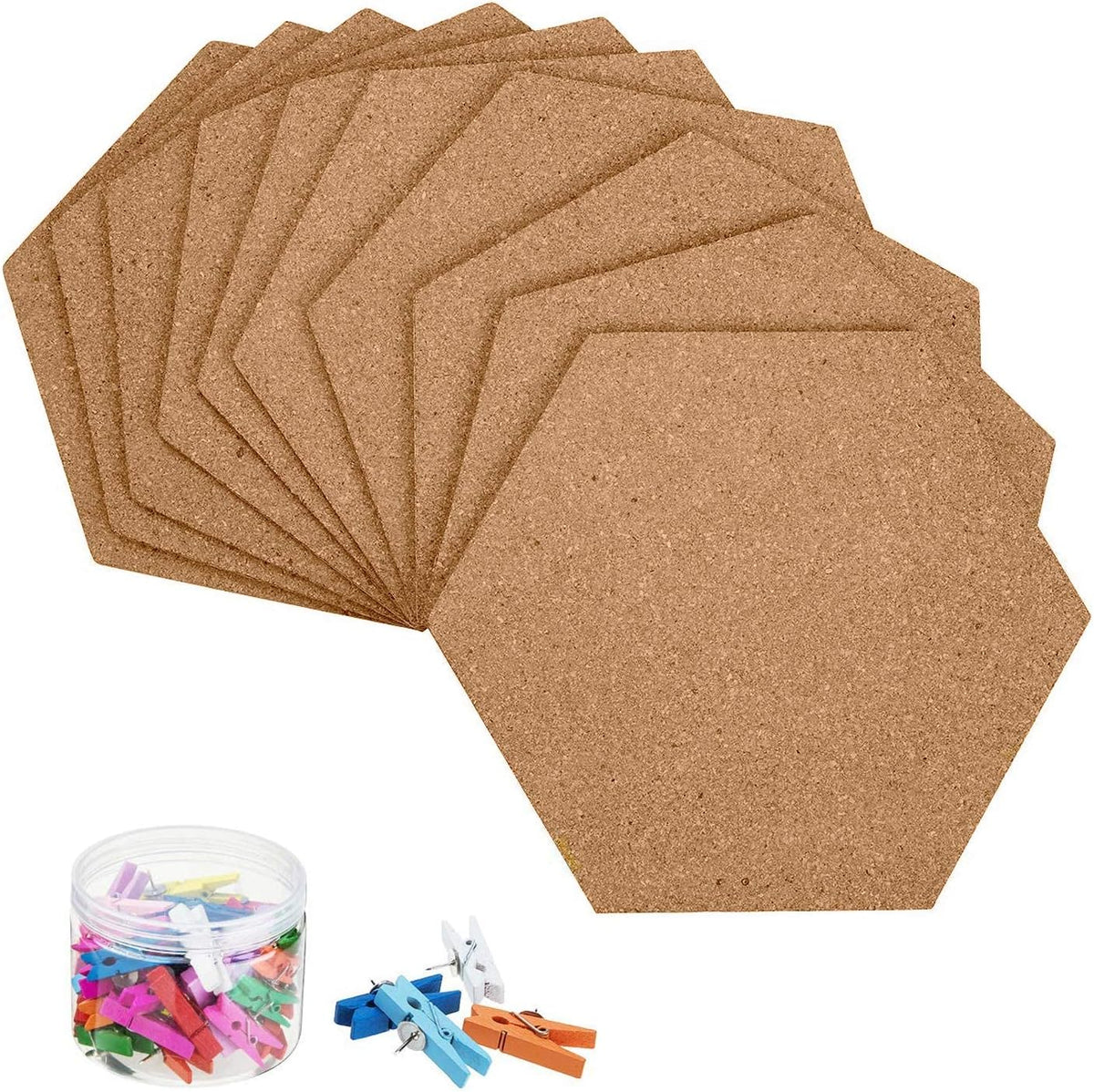 HBlife 10 Pack Hexagon Self-Adhesive Cork Board Tiles 12" X 10"