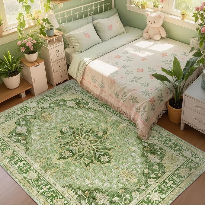 RELEANY Area Rugs 8'x10' Washable Non-Slip, Floral Vintage Distress Medallion