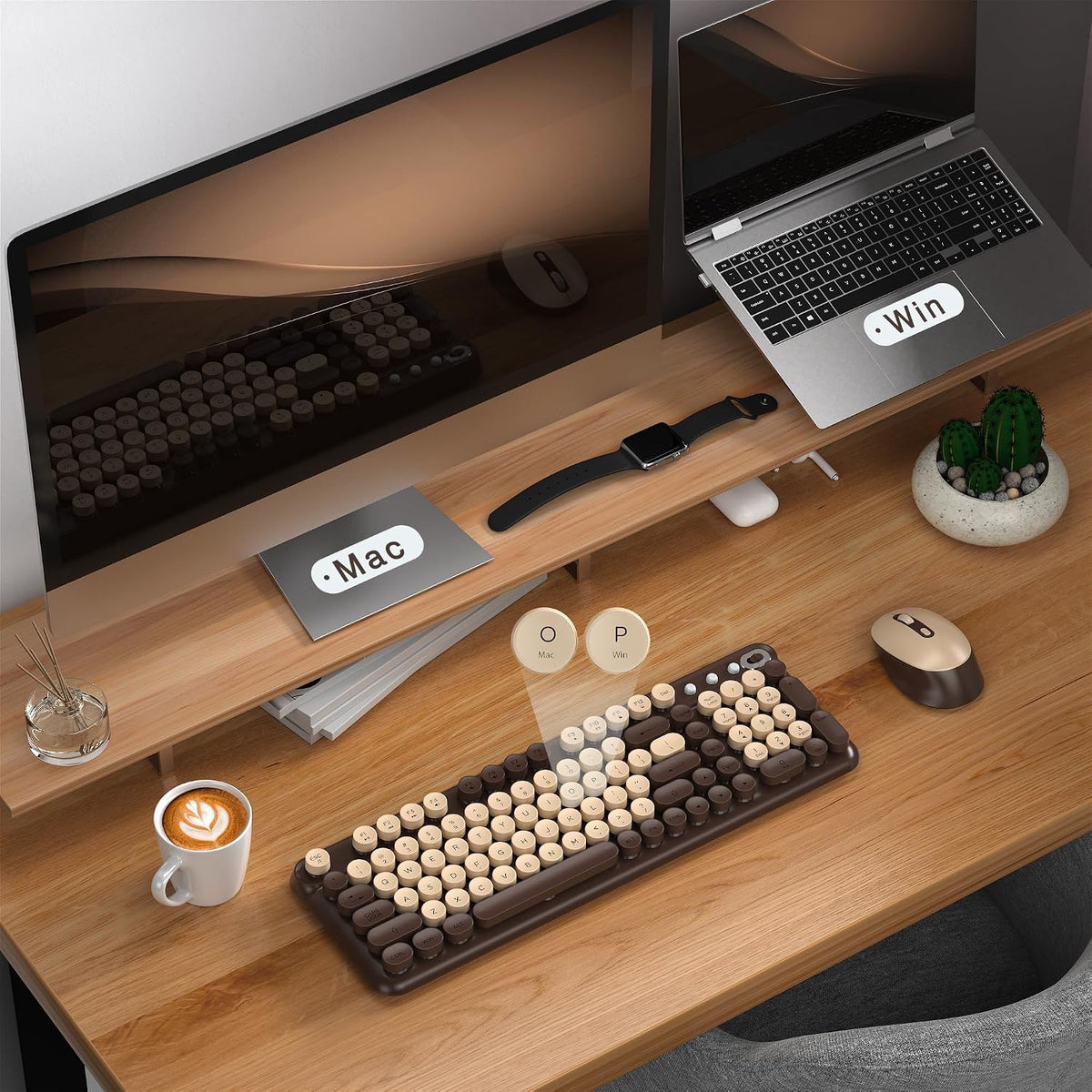 Links9+ Wireless Keyboard and Mouse Combo, Full Sized (Coffee)