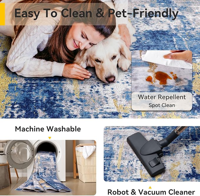 RELEANY Washable Area Rugs 5'x7' Non-Slip Modern Abstract Soft
