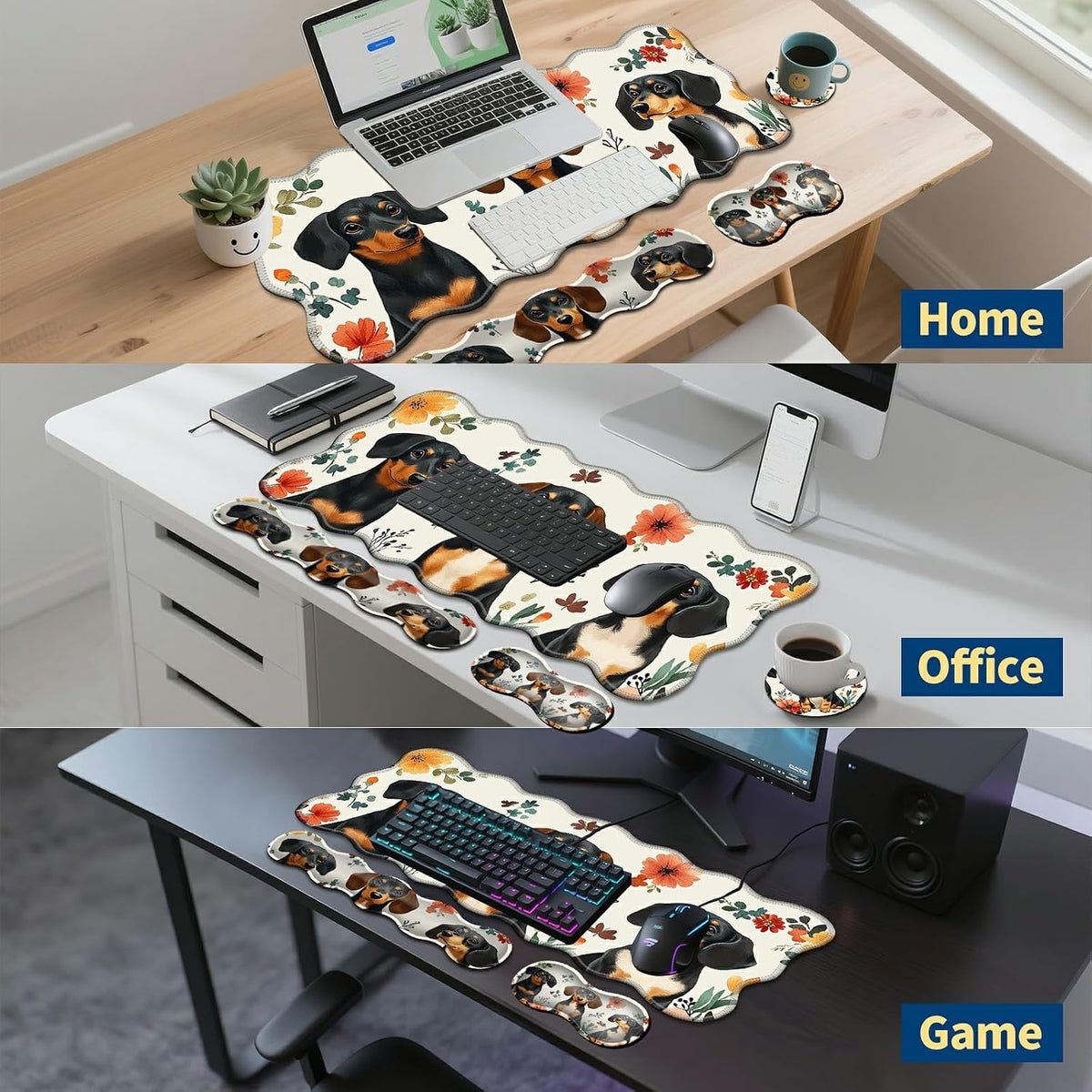 Keyboard Mouse Pad Set,Dogs and Flowers
