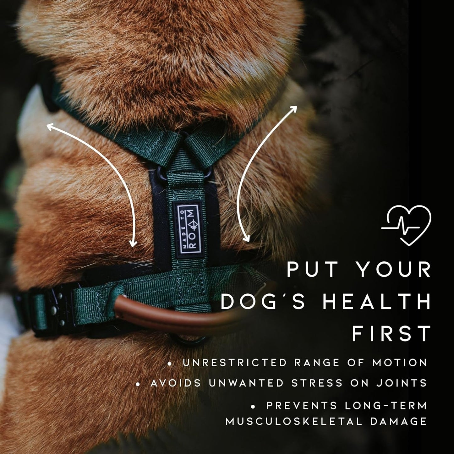 MADE TO ROAM Premium Explorer Harness - Y-Shaped Dog Harness with Adjustable Durable Nylon, Soft Padding, Metal Buckles and Leather Handle for Small, Medium, Large Dogs (Vermont Weekends, Size 3)