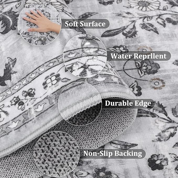 Yamaziot Washable Runner Rug 2x8 – Non Slip Boho Floral Hallway Runner Rug