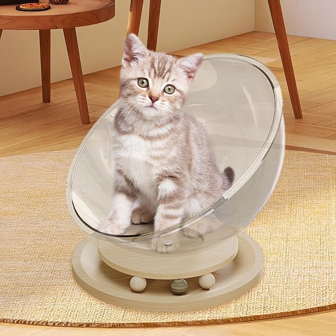 Space Capsule Cat Bed, Pet Furniture, Easy Cleaning, Universal Small Pets Activity Centre Bed Toy, Sleeping Nest for Cats, Solid Wood L