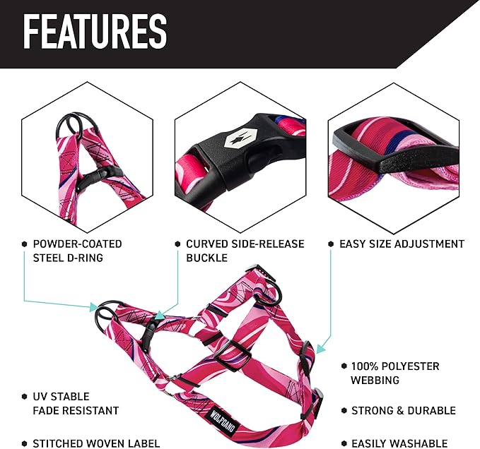 Wolfgang Heavy Duty Adjustable Dog Harness, Pull-Tested for Walking & Training, MarbleSwirl Print, Medium