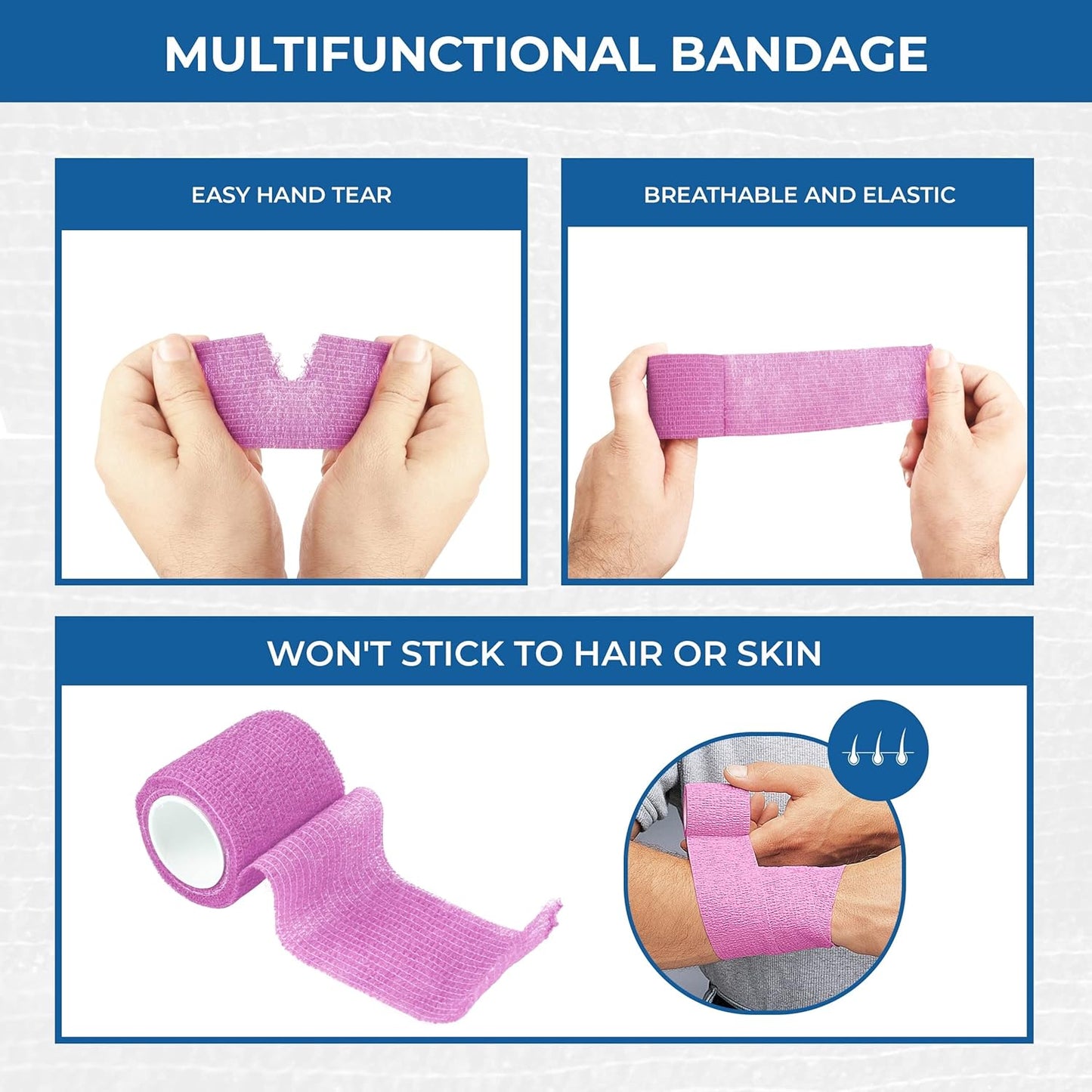 Self Adhesive Bandage Wrap - Pack of 12 Assorted Colors, Non-Woven, Breathable & Water-Resistant Vet Wrap for First Aid, Sports Injury, Body Sprains, & Pets (2 Inch Multicolor - 12 Pack)
