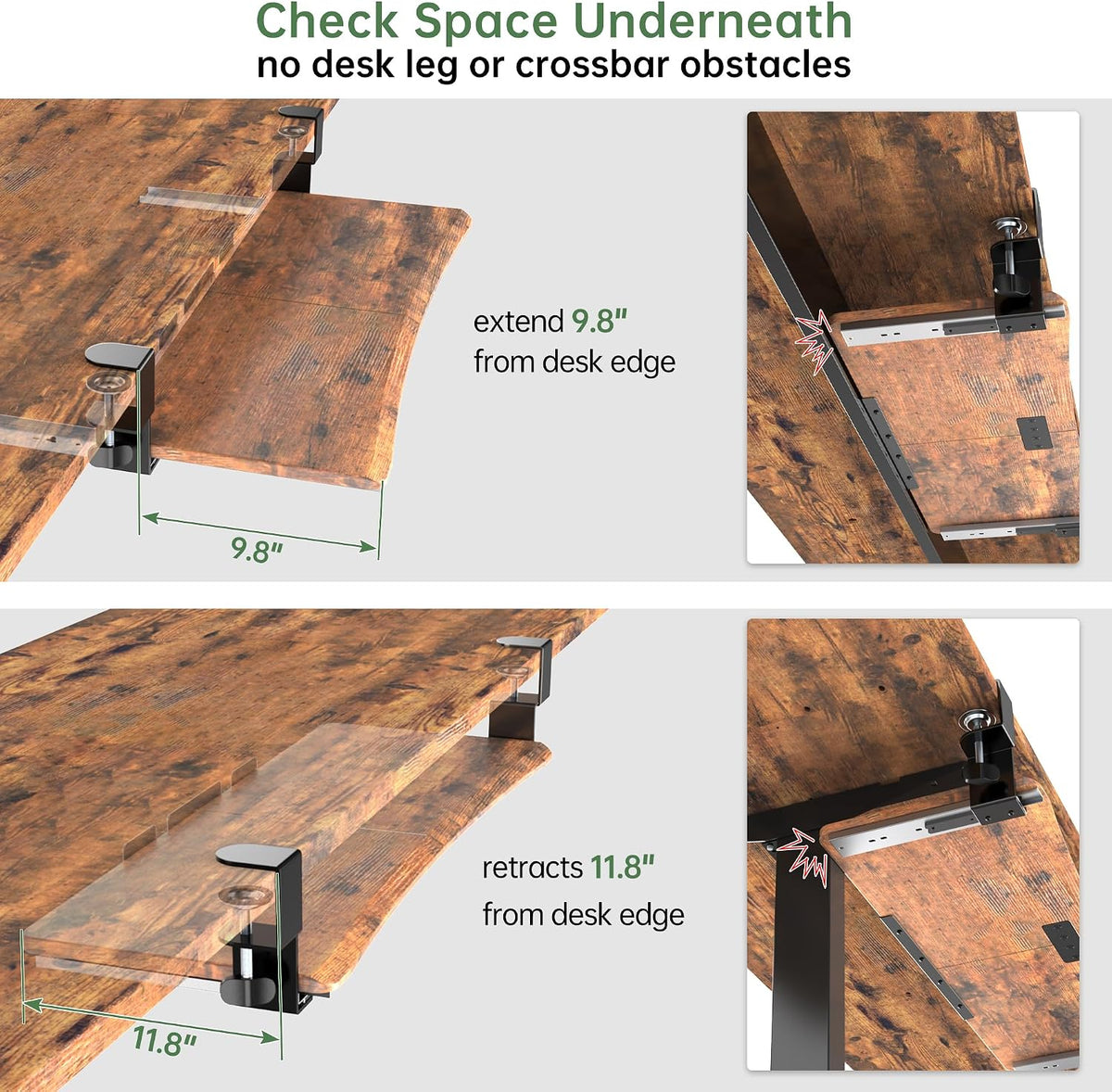 UPGRAVITY Extra Large Keyboard Tray Under Desk Rustic Vintage Brown