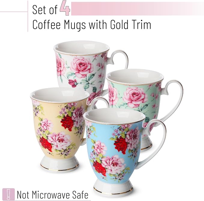 BTaT- Large Coffee Mugs, 12 oz, Floral Mugs