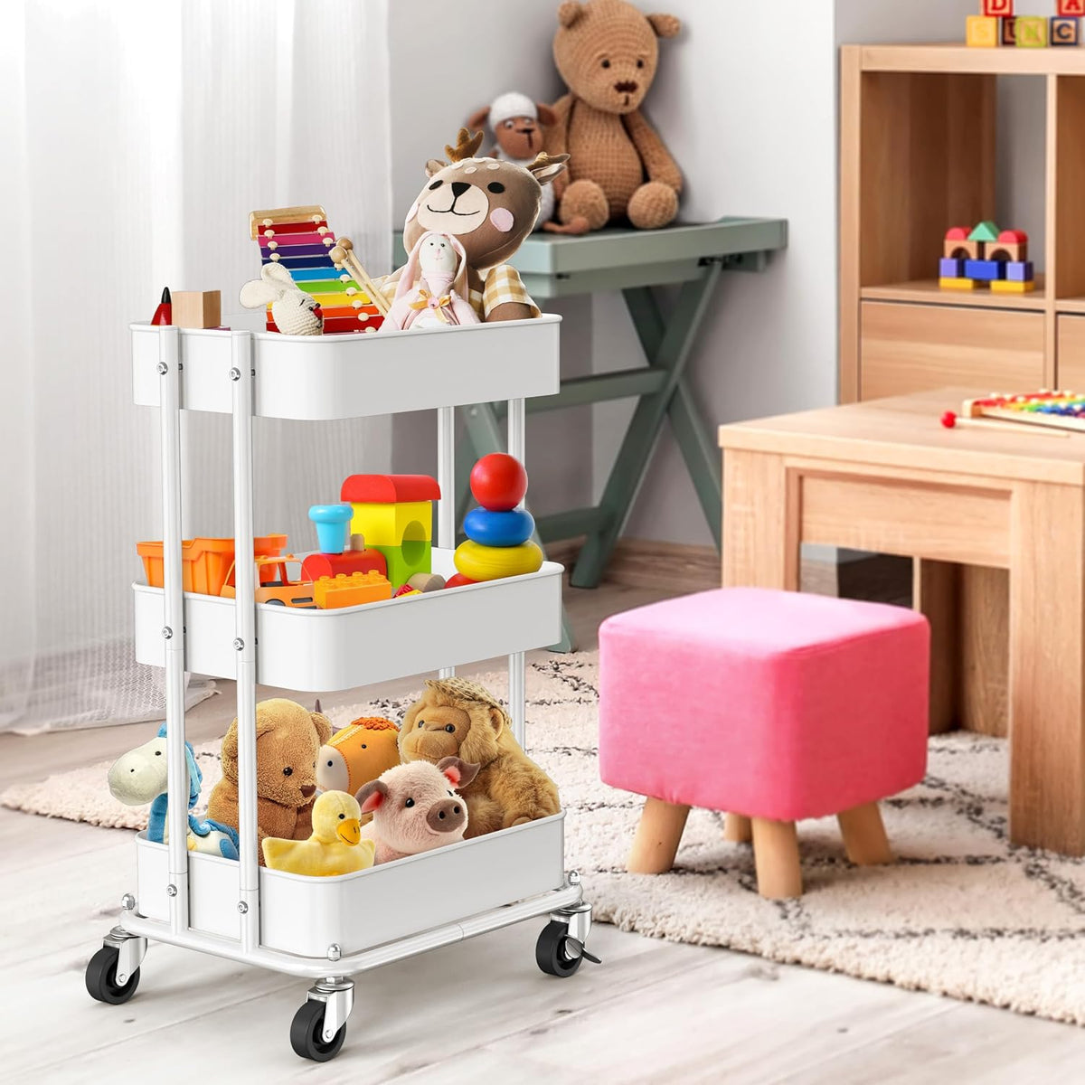 Simple Houseware 3-Tier Utility Cart, Low 24" Height Fits Under Desk, White