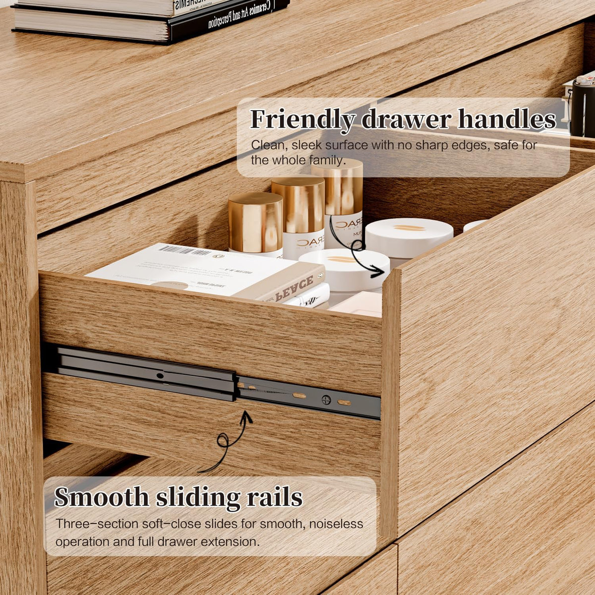 Chrangmay 6 Drawer Dresser,47.24" Wide Mid Century Chest of Drawers,Wooden Bedroom Drawer Dresser with 6 Storage Drawers for Bedroom,Living Room,with Anti-Tipping Device, Wheat