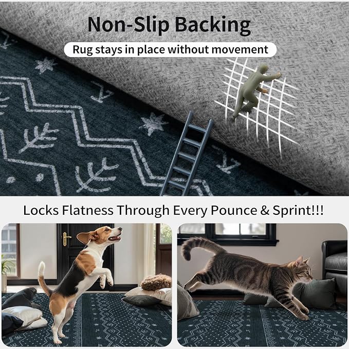 SERISSA 4x6 Area Rugs for Living Room, Washable Non-Slip Grey Boho Rug