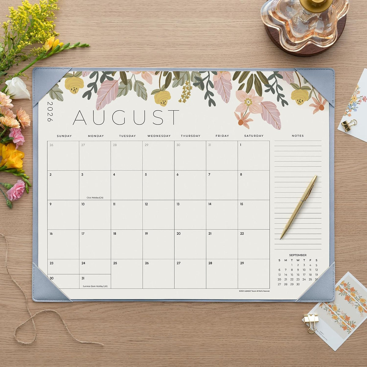 Desk Calendar 2027 with Desktop Mat, Cabbrix Large Desk Pad Calendar 22 x 17 Inch 18 Months Runs From January 2027 to June 2028, Floral Design Calendar 2027 for Home School and Office (Blue)