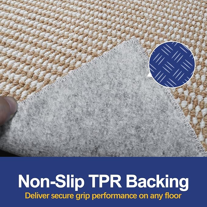 Dirt Trapping Door Mat 20x32, Taupe & White Faux Jute Entryway Rug | Low-Profile