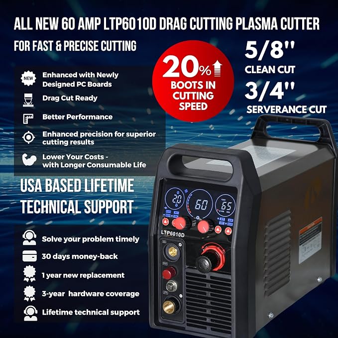 LTP6010D 60A Plasma Cutter, Drag-Cut Ready & Up to 20% Faster, 5/8" Clean