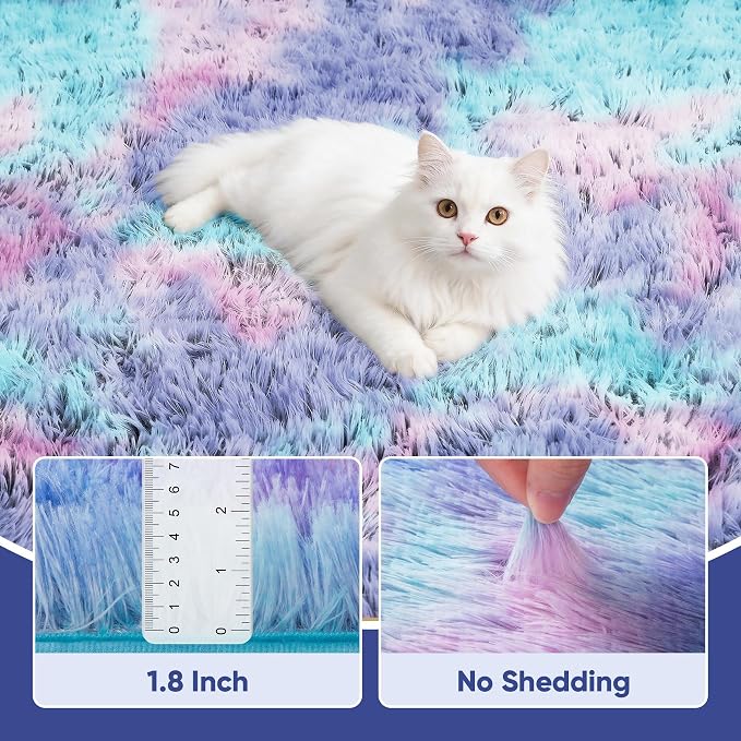 Rainbow Fluffy Rugs for Girls Bedroom: 5x7 Large Shag High Pile Area Rug