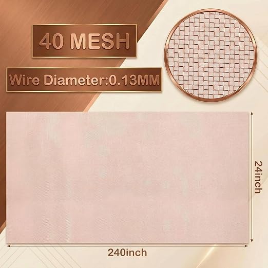 Therwen 24 Inch x 20 ft Copper Mesh Screen 99.9% Pure Copper 40 Mesh Roll Wire