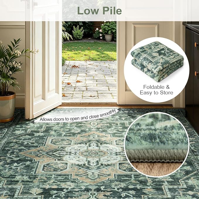 Lofus 8x10 Washable Rugs Non-Slip, Vintage Floral Area Rug