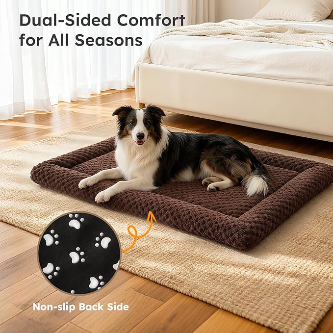 Dog Bed Mat, Dual-Sided Dog Crate Bed Mat - Ultra Soft & Machine Washable Kennel Pad for Cats and Extra Small Dogs, All-Season Comfort Pet Bed for Crates, Travel, and Home, Brown, 18 x 14 Inch
