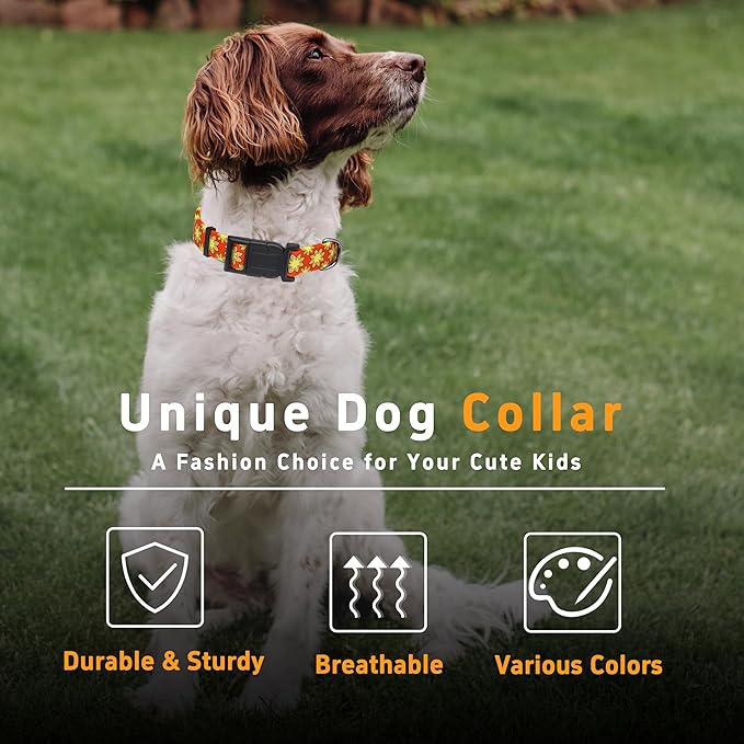Dog Collar, Classical Indian Spirit Boys Girls Puppy Collar for Small Medium Large Dogs, Adjustable Soft Indian Pet Collar with Safety Buckle for Male Females(Yellow,S)