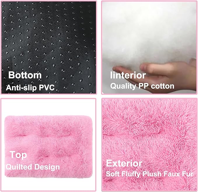 Dog Crate Mat, Dog Bed for Large Dogs, Comfy Fluffy Kennel Pad Anti-Slip for Dog beds & Furniture, Quilted Dog Bed for Pets for Medium/Small Dogs Cats (Color : Pink 3, Size : 20x14.9)