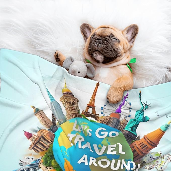 Waterproof Dog Blanket Soft Pet Blanket for Puppy Cat, Fleece Cat Throw Blankets for Furniture Bed Couch Sofa Reversible - Let's go Travel Around The World