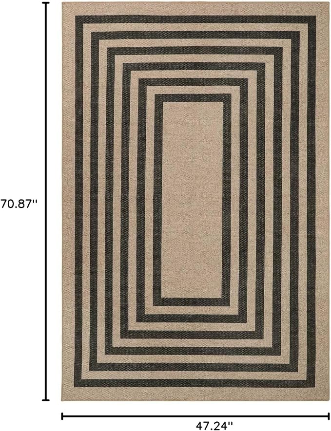 Lahome Enfys Modern Geometric Easy Jute Entryway Rug, 4x6 Black Washable Carpet