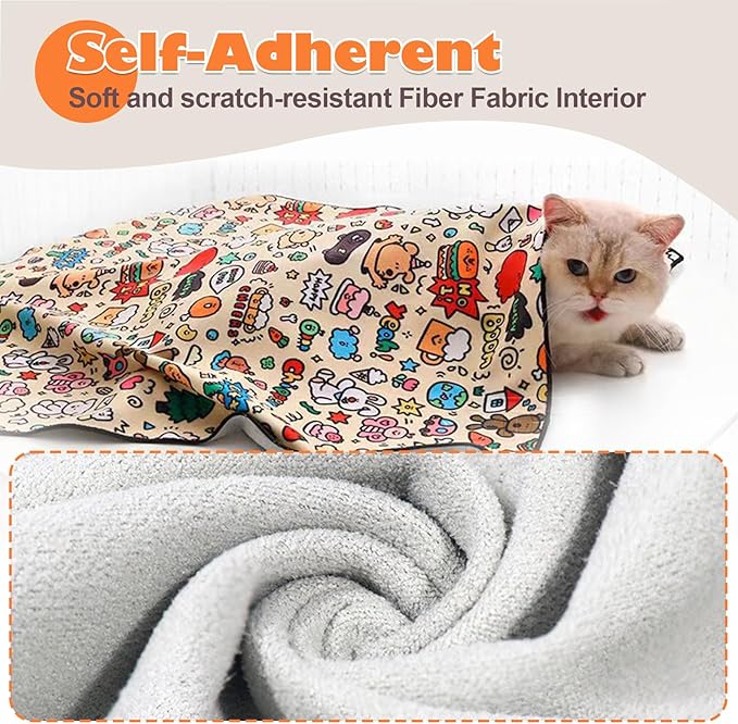Cat Grooming Wrap, Cat Wrap Self-Adherent, Anti-Scratch Anti-Bite, Anti-Escape Grooming Bag for Cats Nail Clipping, Ear Cleaning, and Teeth Brushing (19.7 × 19.7" Dog)