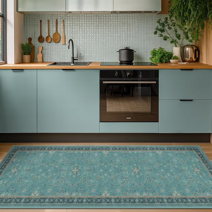 Teal Boho 2x5 Non Slip Small Kitchen Rug Runner