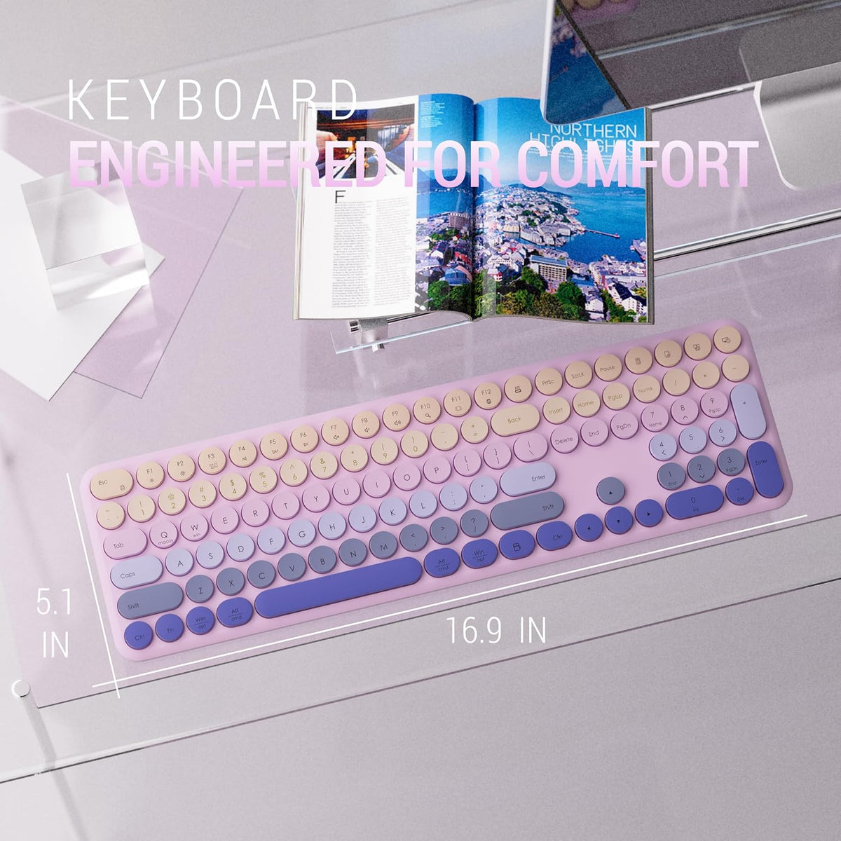 Wireless Keyboard and Mouse Combo, 110-Key Full Size (Gradient Purple)