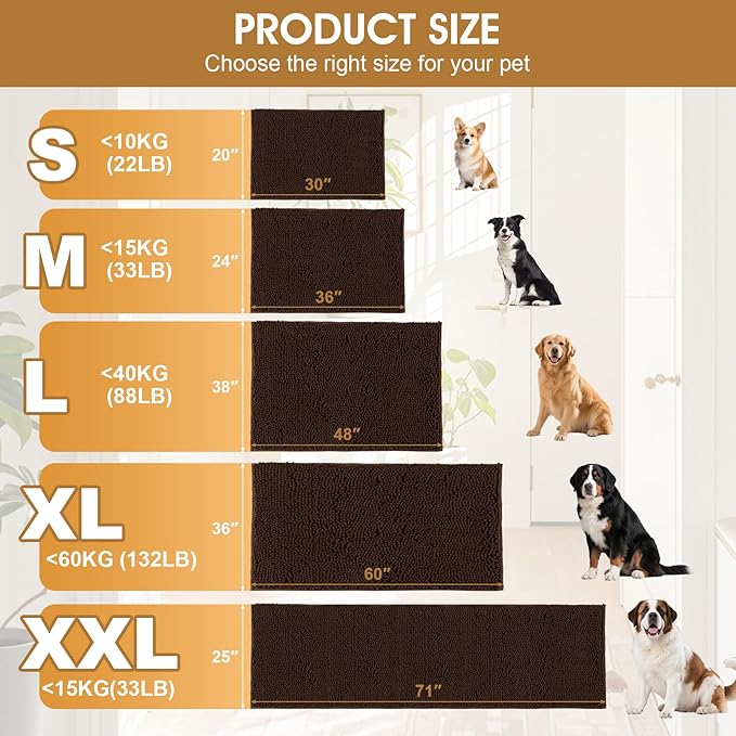 IM HOME Extra Large 60" x 36" Brown Dog Door Mats for Muddy Paws, Chenille Absorbent Dog Mat, Non Slip Heavy Mud Mat for Dogs, Soft Pet Bed Mat for Entryway, Mud Paws, Inside Floor