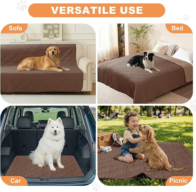 100% Waterproof Dog Couch Protector, Triple-Layer Waterproof Dog Bed Cover Pet Blanket Reversible 2-Tone Sofa Shield, Non-Slip Furniture Guard for Pets(68×82 Inch, Brown+Taupe)
