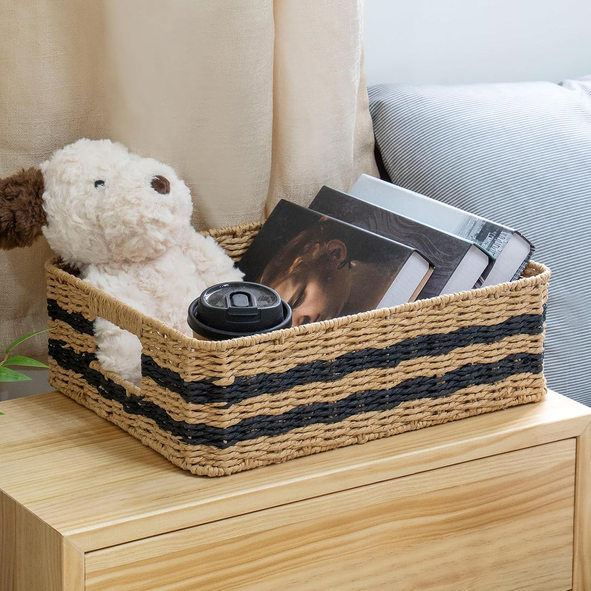 Handwoven Paper Rope Storage Basket, Rectangular Wicker Organizer