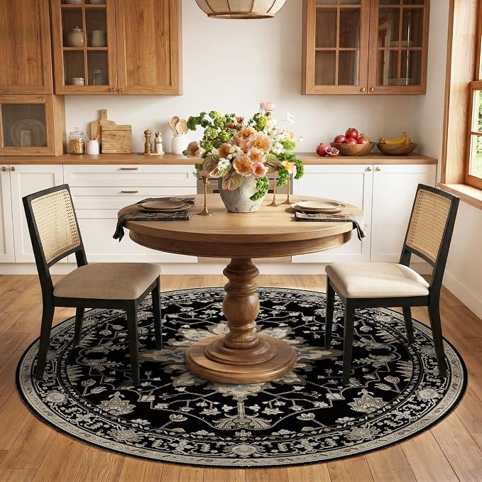 RELEANY Area Rugs Round 6ft Washable Non-Slip, Floral Vintage Distress