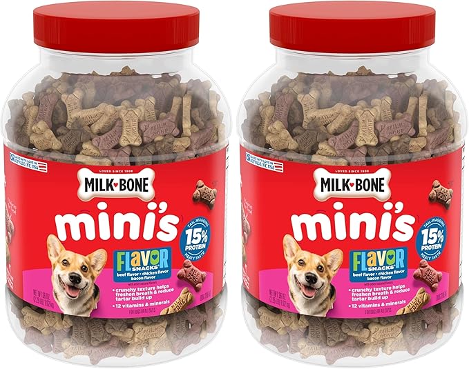 Milk-Bone Flavor Snacks Mini’s Dog Biscuits, Flavored Crunchy Dog Treats, 36 Oz. Canister (Pack of 2)