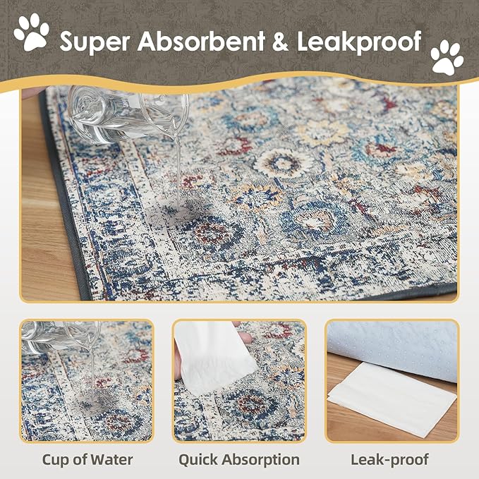 Washable Pee Pad for Dogs, 32" x 24" Reusable Puppy Pads Waterproof Dog Rugs, Super Absorbent, Leakproof, Dog Crate Pad, Playpen Mat, Whelping Pads, Vintage