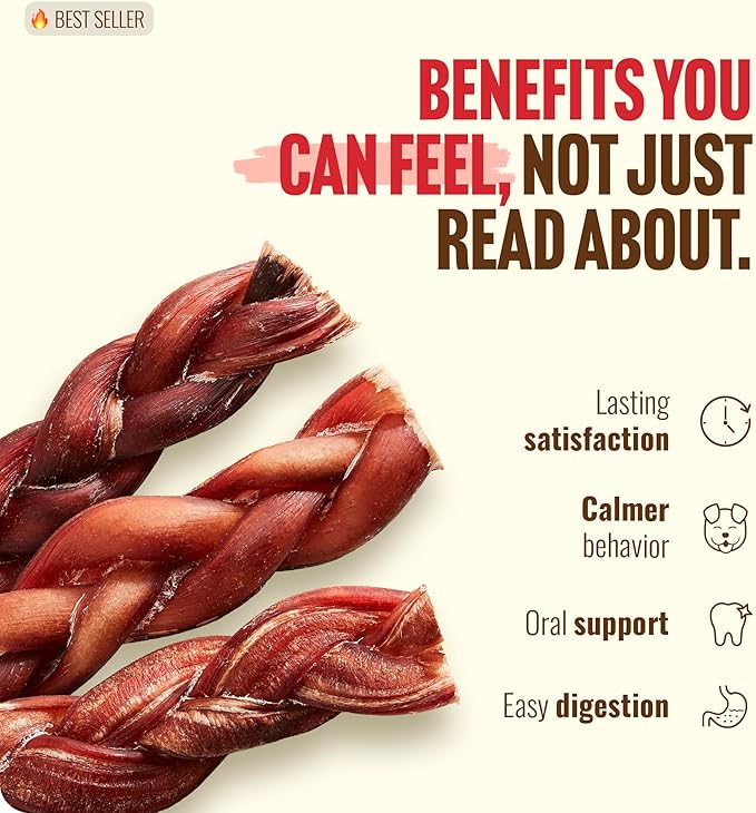 Natural Farm Odor-Free Braided Bully Sticks (4-5 Inch, 5 Pack) - 100% Grass-Fed Beef, Grain-Free, Low Fat & Fully Digestible Best Dental Treats, Safest Long Lasting Pizzle Chews to Keep Your Dog Busy