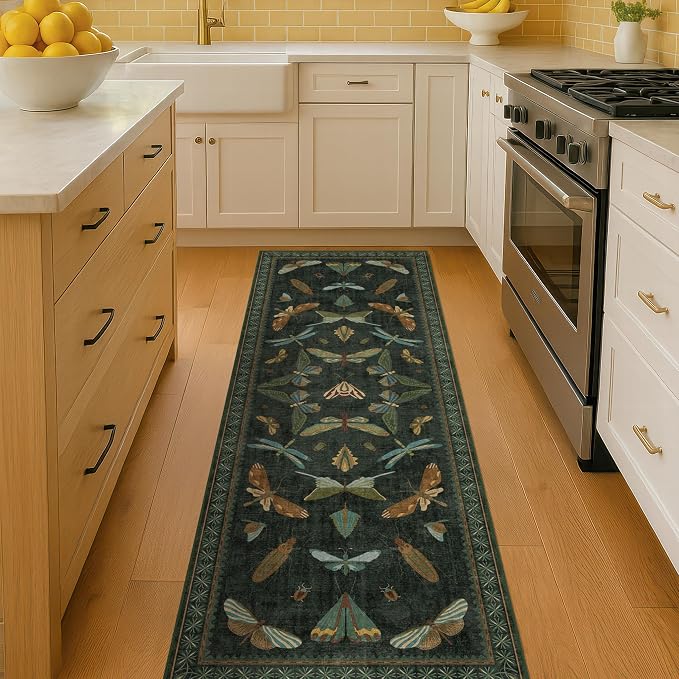 Hazo Haus Insect 2x7 Stain Resistant Kitchen Runner Rugs, Vintage Bathroon Rug
