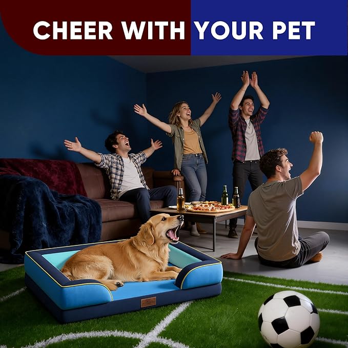 Comfort Expression Orthopedic Dog Bed for Extra Large Dogs 45x35 Inch, Waterproof Egg Crate Foam XL Pet Bed with Removable Bolsters, Dog Couch with Washable Cover & Non-Slip Bottom, New Jersey