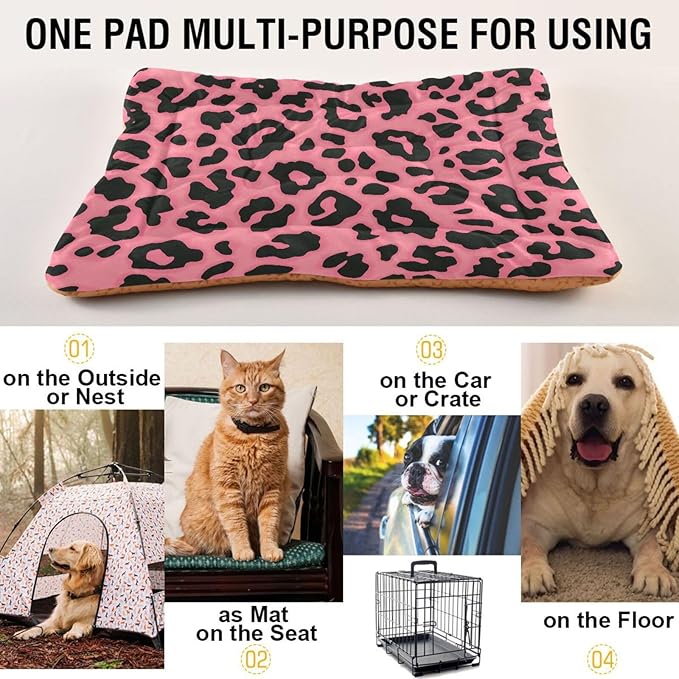 Pet Bed Pink Leopard Print Dog Bed Mat Absorbing Non Slip Pad Pet Sleeping Mat for Small, Medium, and Large Dogs Puppy Cat 36 in x 24 in
