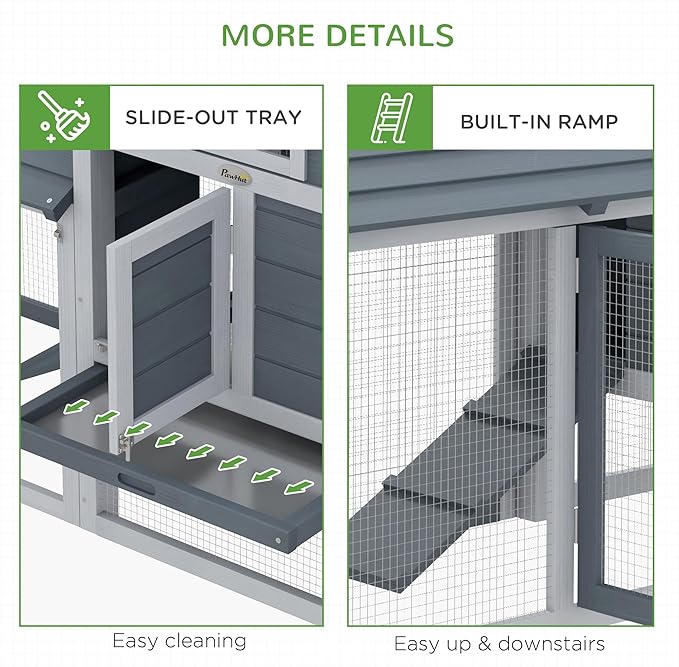 PawHut 59" Small Wooden Chicken coop Hen House Poultry Cage for Outdoor Backyard with 2 Doors, Nesting Box and Removable Tray, Gray