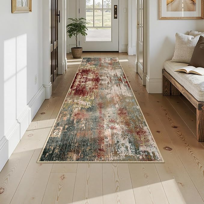 RELEANY Washable Area Rugs 2'6"x10 Non-Slip Modern Abstract Soft