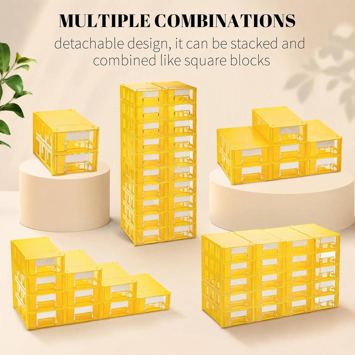 Goaste 20 Pack Drawer Stacking Storage Cabinet, Plastic Desktop Drawer Closet, Small Parts Screw Craft Organizer Container with 40 PCS Clear Dividers & 20 PCS Tag Cards for Home Office School Items