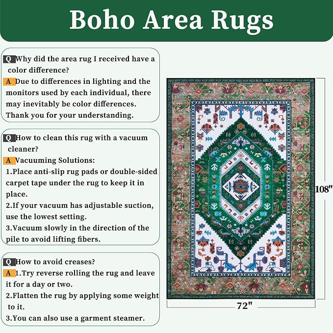 SERISSA 6x9 Area Rugs for Living Room, Large Washable Non-Slip Boho Rug