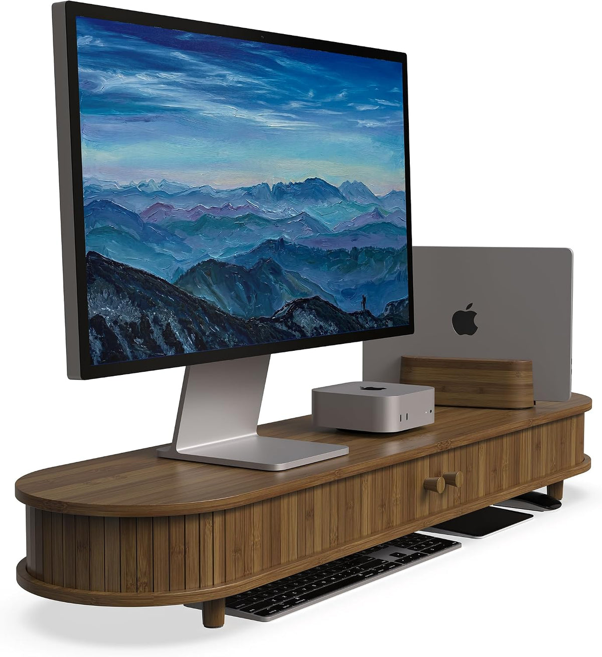 42 Inch Curved Dual Monitor Stand Riser with Storage Desk Shelf